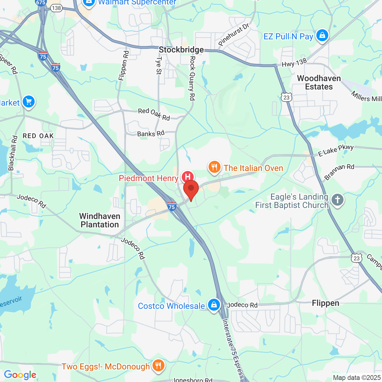 Google map image of our location in 1229 Eagles Landing Pkwy Stockbridge, GA